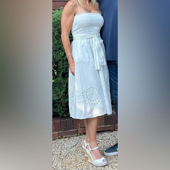 Thakoon Collective Eyelet Tie Waist Dress White Strapless Cotton Sz 0 - Picture 13 of 13